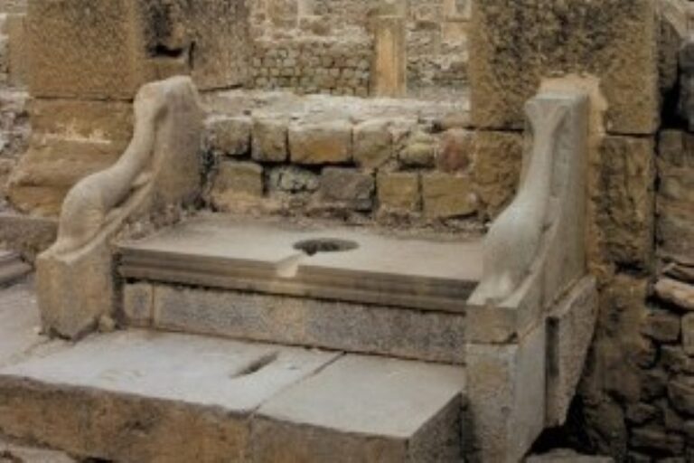 An ancient Roman public latrine in the ruins of Timgad, Algeria (Image source: Ethel Davies)